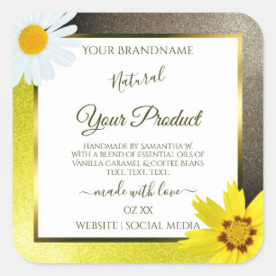 Floral Yellow Brown Glitter White Product Labels