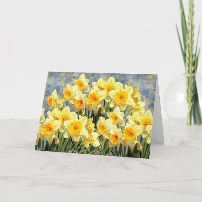 Floral Yellow Daffodil Spring Flowers Card (Front)