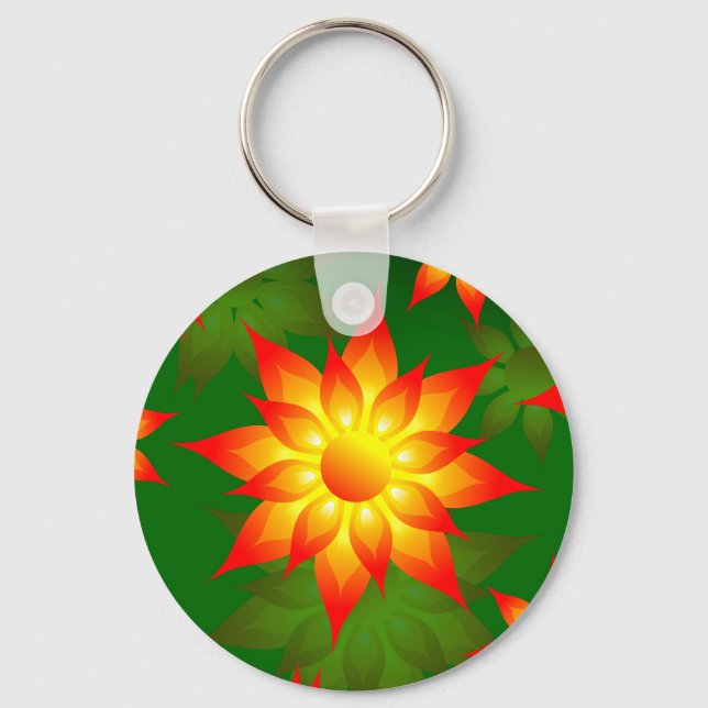 Floral Yellow Flowers with Green Background-57557 Key Ring (Front)