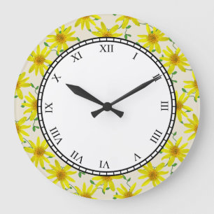 Floral Yellow Garden Flowers Roman Digits Large Clock