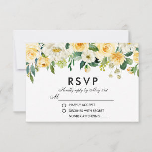 Floral Yellow Gold White Green RSVP Wedding