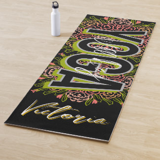 Floral Yellow Hand Drawn Name Yoga Mat