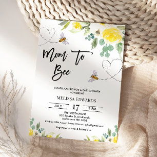 Floral Yellow Mom to Bee Baby Shower Invitation