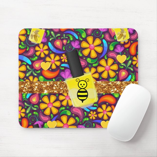 Floral Yellow Nail Polish Mouse Pad! Mouse Pad (With Mouse)