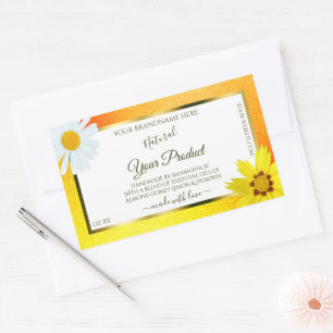 Floral Yellow Orange Glitter White Product Labels