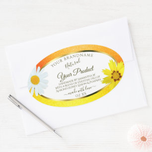 Floral Yellow Orange Glitter White Product Labels