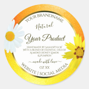Floral Yellow Orange Glitter White Product Labels
