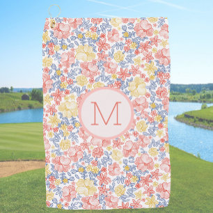Floral Yellow Orange Preppy Custom Initial Ladies Golf Towel