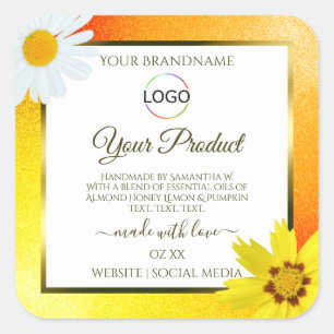 Floral Yellow Orange White Product Label with Logo