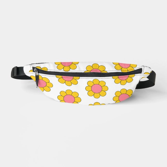 Floral Yellow Pink Daisies Retro Bum Bags (Front)