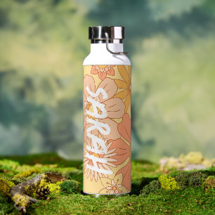 Floral Yellow & Pink Monogram Name Water Bottle