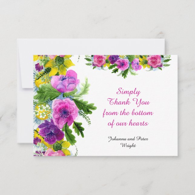 Floral, yellow, purple, fuchsia... a joyful  thank you card (Front)