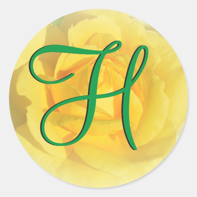 Floral Yellow Rose Lemon 3d Monogram Classic Round Sticker (Front)