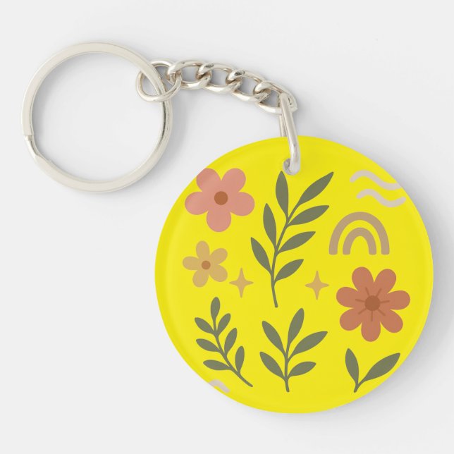 Floral Yellow Round Keychain (Front)
