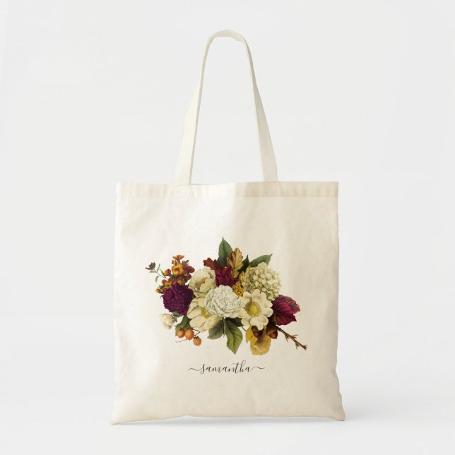 Floral Yellow Rust Purple Botanical Personalised Tote Bag (Front)