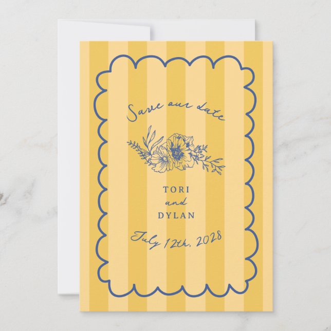 Floral Yellow Stripe Botanical Save The Date (Front)