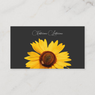 Floral yellow sunflower bee calligraphy dark grey business card