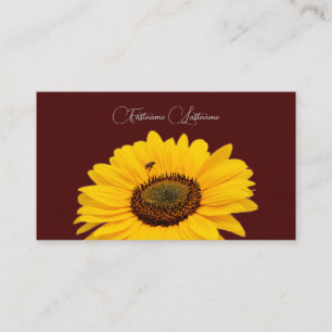 Floral yellow sunflower bee calligraphy dark red business card