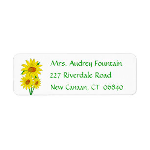 Floral Yellow Sunflower Green Flower Return Address Label