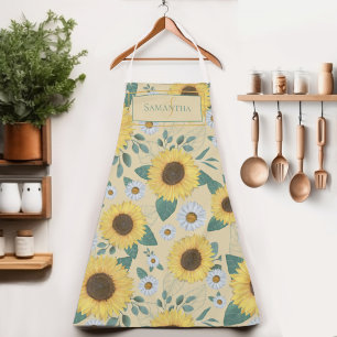 Floral Yellow Sunflower Monogram Name Apron