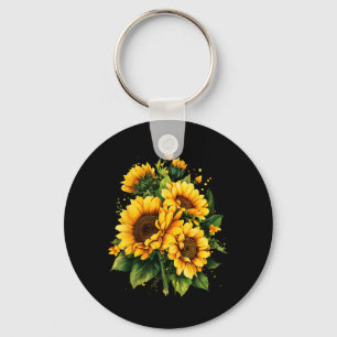 Floral Yellow Sunflower Summer Garden Flower Women Key Ring