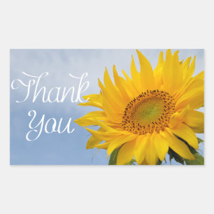 Floral Yellow Sunflower Thank You Flower Blue Rectangular Sticker