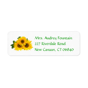 Floral Yellow Sunflowers Flowers Green Return Address Label