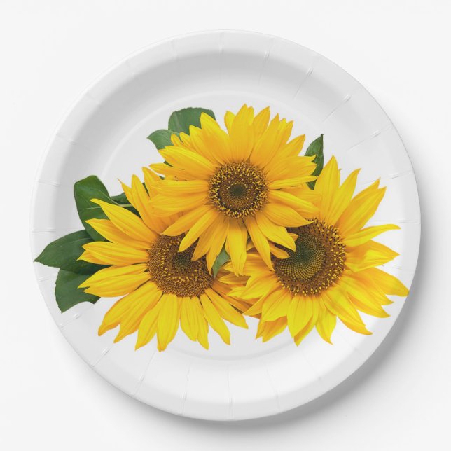 Floral Yellow Sunflowers - Wedding / Party Flowers Paper Plate (Front)