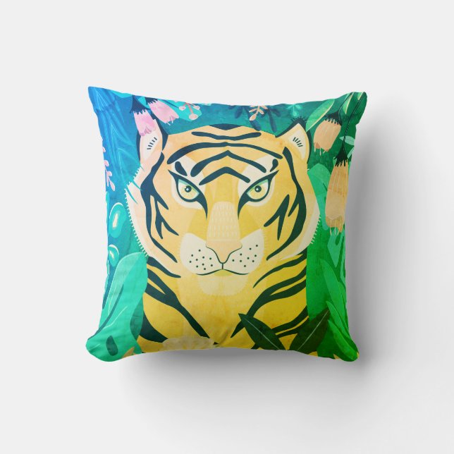 Floral Yellow Tiger Pillow (Front)