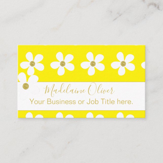 Floral Yellow White Daisy Gold Professional Business Card (Front)