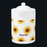 Floral Yellow White Sunflower Spring<br><div class="desc">Floral Teapot in Yellow White with Elegant Sunflower Pattern. Use personalise this template to change text</div>