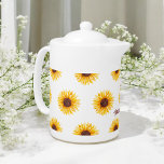 Floral Yellow White Sunflower Spring<br><div class="desc">Floral Teapot in Yellow White with Elegant Sunflower Pattern. Use personalise this template to change text</div>