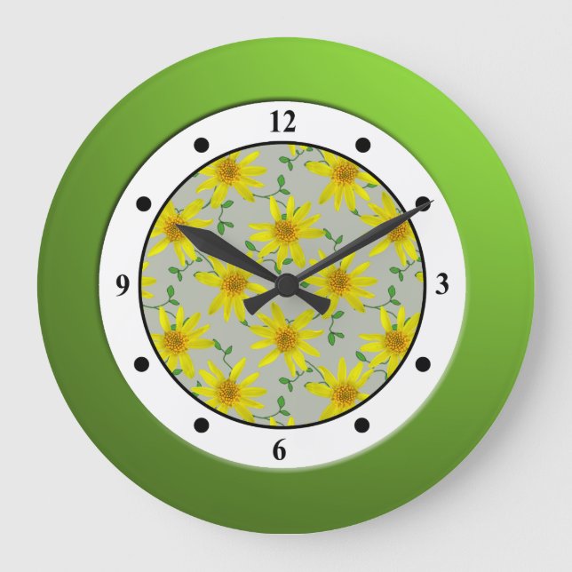 Floral Yellow Wildflower Modern Digits Large Clock (Front)