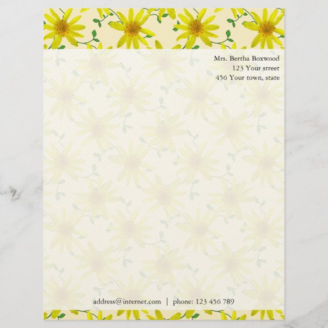 Floral Yellow Wildflowers Photo Custom Address Letterhead (Front)