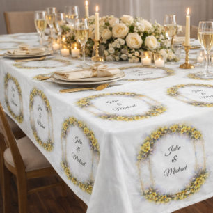 Floral Yellow Wreath Wedding Decor Newlyweds Tablecloth