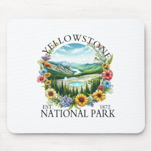 Floral Yellowstone National Park Hiking Camping Ou Mouse Pad