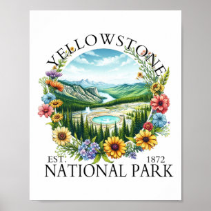 Floral Yellowstone National Park Hiking Camping Ou Poster