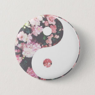 Floral Yin Yang 6 Cm Round Badge