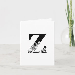 Floral Z Monogram On White Note Card