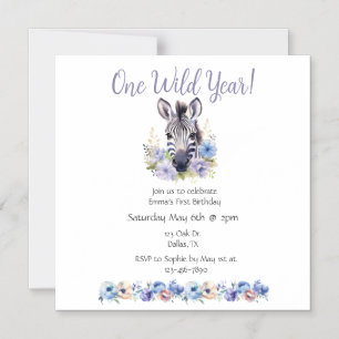 Floral Zebra Birthday Magnetic Invitation