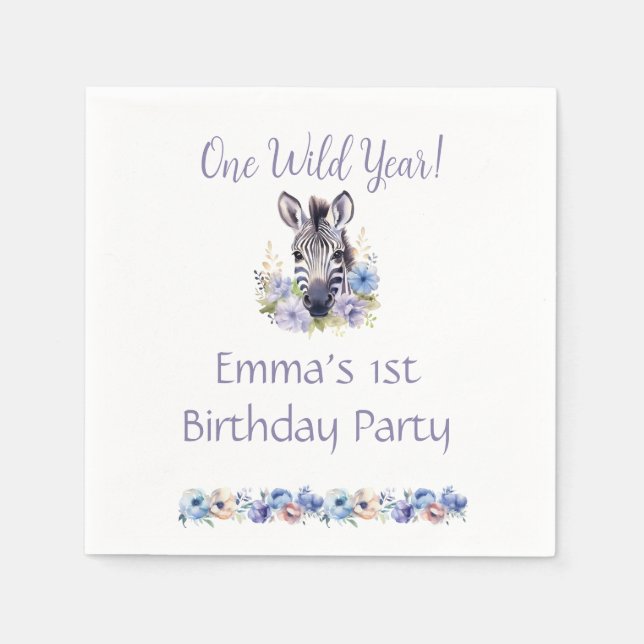 Floral Zebra Birthday  Napkin (Front)