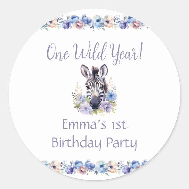 Floral Zebra Birthday Sticker (Front)