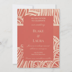 Floral Zebra Terracotta Custom Wedding Invitation