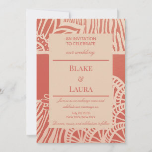 Floral Zebra Terracotta Custom Wedding Invitation