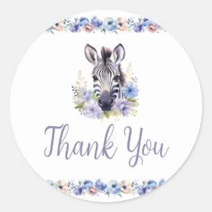 Floral Zebra Thank You Sticker