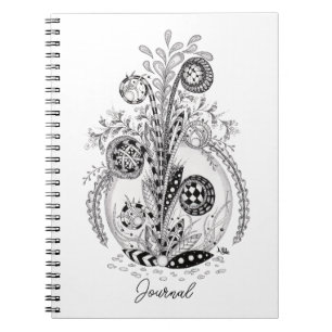 Florale Pflanze im Tangle Design -  Notebook