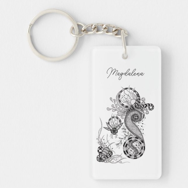 Florale Tangle drawing Key Ring (Front)