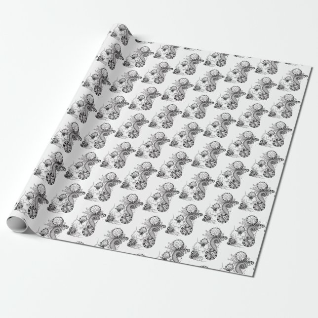 Florale Tangle drawing Wrapping Paper (Unrolled)