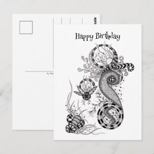 Florale Tangle Zeichnung -  Postcard