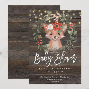 florals and cute fox boho modern baby shower invitation